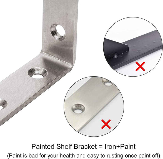 YUMORE L Bracket – Clean Line Stainless Steel Corner Brace for Uncluttered Floating Shelves, Brushed Nickel, 4 Pack