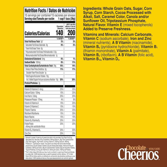 Chocolate Cheerios Gluten Free Cereal – Crunchy Whole Grain Breakfast for Children with Dietary Restrictions, Family Size 19.2 oz Box