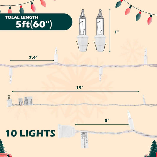 Mini Christmas Lights String Warm White Vintage Short Strand Lights, Uncluttered Neutral Accent for Intentional Holiday Styling, 10 Bulbs 5ft White Wire