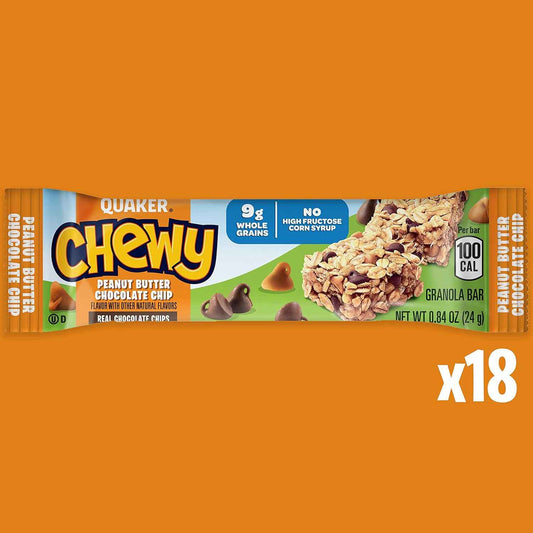 Quaker Chewy Peanut Butter Chocolate Chip Granola Bars – Kid-Friendly School Lunchbox Snack for Back-to-School Routines