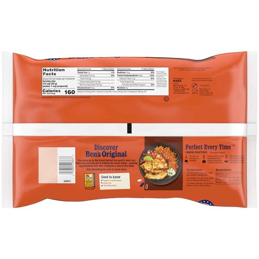 BEN'S ORIGINAL Whole Grain Brown Rice, 5 lb Bag – Low-Fat Whole Grain Side Dish for Wellness-Focused Home Cooks