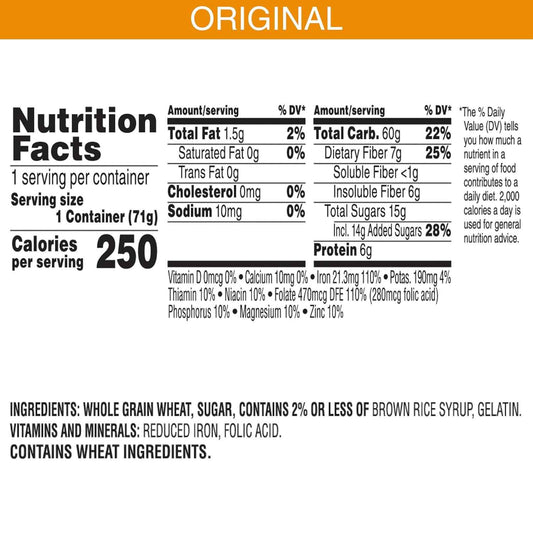 Kellogg's Frosted Mini-Wheats Cereal Cups – High-Fiber Low-Fat Snack for Health-Conscious Adults, 12-Pack
