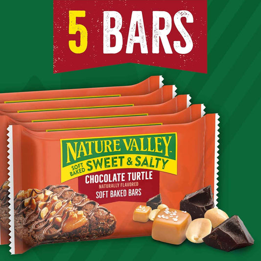 Nature Valley Sweet and Salty Bars – Office Desk Drawer Snack, Chocolate Turtle Soft Baked 5-Count Box