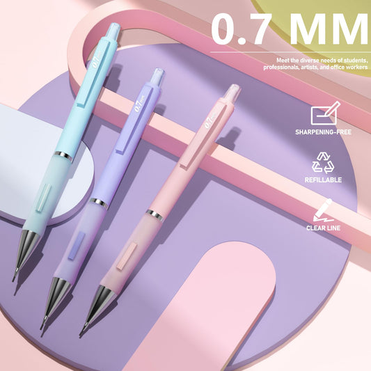 Four_Candies_Pastel_Mechanical_Pencil_Set_-_3PCS_0.7mm_Mechanical_Pencils_with_360PCS_HB_Lead_Refills,_3PCS_Erasers_and_9PCS_Eraser_Refills,_Cute_Pencils_for_School_Drawing_&_Writing