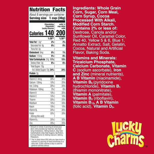 Lucky Charms Chocolatey Chocolate Cereal with Marshmallows – Better-for-You Kids Breakfast Cereal with Whole Grain, Calcium, and 12 Vitamins, 10.6 oz