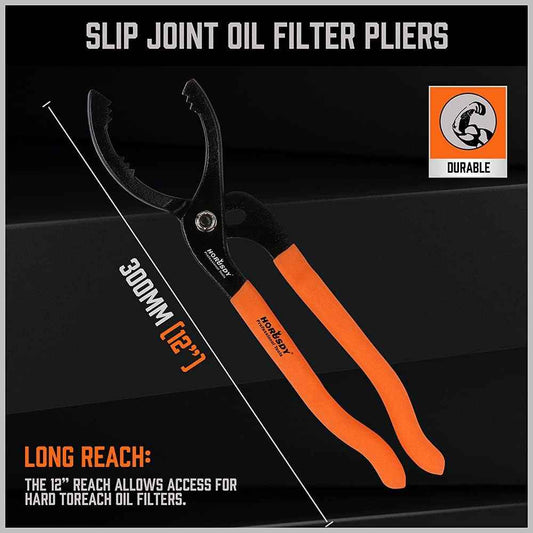 HORUSDY 12" Adjustable Oil Filter Pliers, Adjustable Oil Filter Wrench Removal Tool (Orange) – High-Carbon Steel Filter Wrench for Faster Oil Changes in the Shop