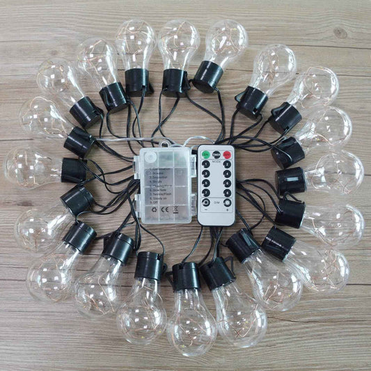 LumifyPro 14ft Battery Patio String Lights Weatherproof, 20 LED Hanging Bulbs Portable for Porch Gazebo Outdoor Dining No Outlet Needed