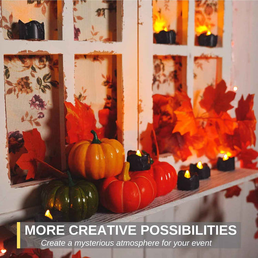 Homemory Flameless LED Tea Lights – Drip Style Black Halloween Candles, Smokeless & Fire-Safe for Homes with Kids and Pets