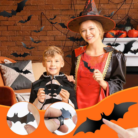 Elegantly Halloween Big Size Bat Silhouette Set – Immersive Haunted House Wall Display for Entryway and Staircase, Modern Gothic Home Halloween Styling