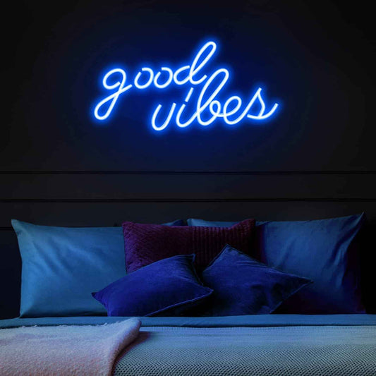 Blue Good Vibes Neon Sign – Romantic Valentine's Day Gift for Couples, LED Sign for Bedroom Aesthetic