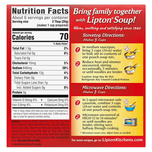 Lipton Recipe Secrets Instant Chicken Noodle Soup Mix – Clutter-Free Pantry Staple for Intentional Kitchens, Two Pre-Portioned Packets