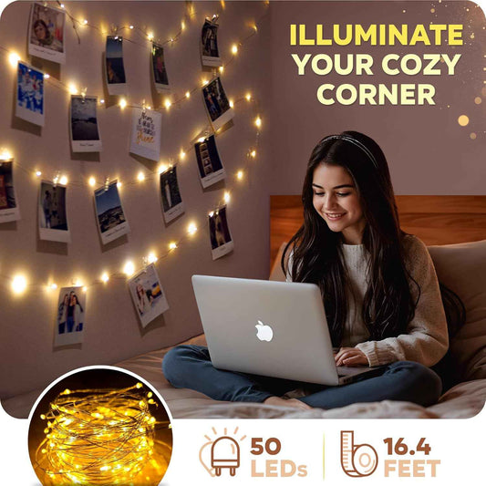 Mind-Glowing Photo Clips String Light - Safe LED String Lights for Kids Bedroom, Cool-Running Fairy Lights with Photo Clips for Girls Room