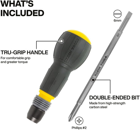 Klein_Tools_32960A_Fastbit_Tru-Grip_Screwdriver,_Ball-Style_Handle_with_Quick-Release_Collar,_#2_Phillips_and_6_mm_Slotted_Double-Ended_Bit,_1/4-Inch_Bit_Compatible