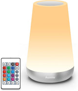 Auxmir LED Night Light Bedside Lamp Touch and Remote Control Dimmable Tabletop 13 RGB Colors Changing 5 Brightness Adjustable Rechargeable Portable Lamp for Baby Kids Nursery Bedroom Bathroom Camping