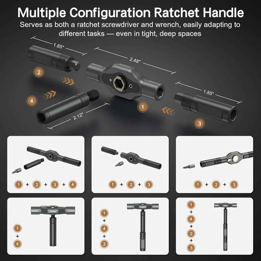 PrecisionTool 42-in-1 Magnetic Ratchet Screwdriver Set – Home Office Repair Companion for Daily Equipment Assembly, Quick Bit-Swap Design