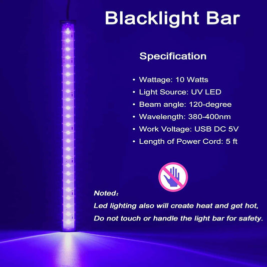 GREENIC USB Black Light Bar 2-Pack – 1ft UV LED Strip for Bedroom Decor and Living Room Aesthetic Glow Accents