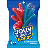 JOLLY RANCHER Ropes Blue Raspberry and Cherry Flavored Candy Bag for Kids Lunchboxes, 6 oz Chewy Treat