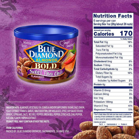 Blue Diamond Almonds Sweet Thai Chili Flavored Snack Nuts – Gourmet Snack Gift for Charcuterie Board Hosts