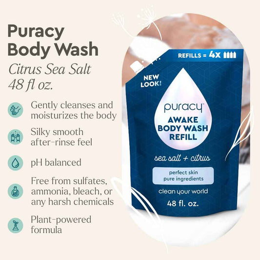 Puracy Body Wash Refill, Natural Body Wash, 98.6% Pure Plant Ingredients, Moisturizing Shower Gel for Women Men Kids, Body Soap for Dry Sensitive Skin Gently Scented