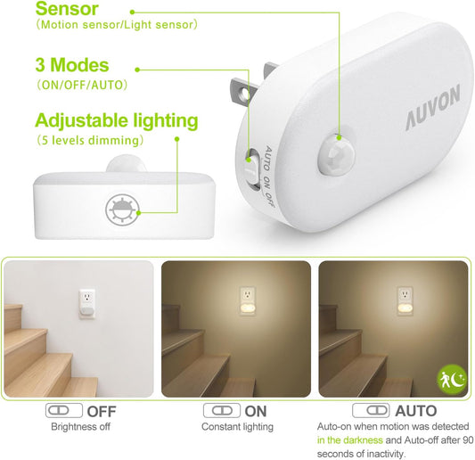 AUVON_Night_Light_Plug_in_with_Motion_Sensor_(120_Lumens),_Dimmable_Smart_LED_Night_Lights,_1-120lm_Brightness,_for_Bathroom,_Hallway,_Garage,_Toilet_(4_Pack)