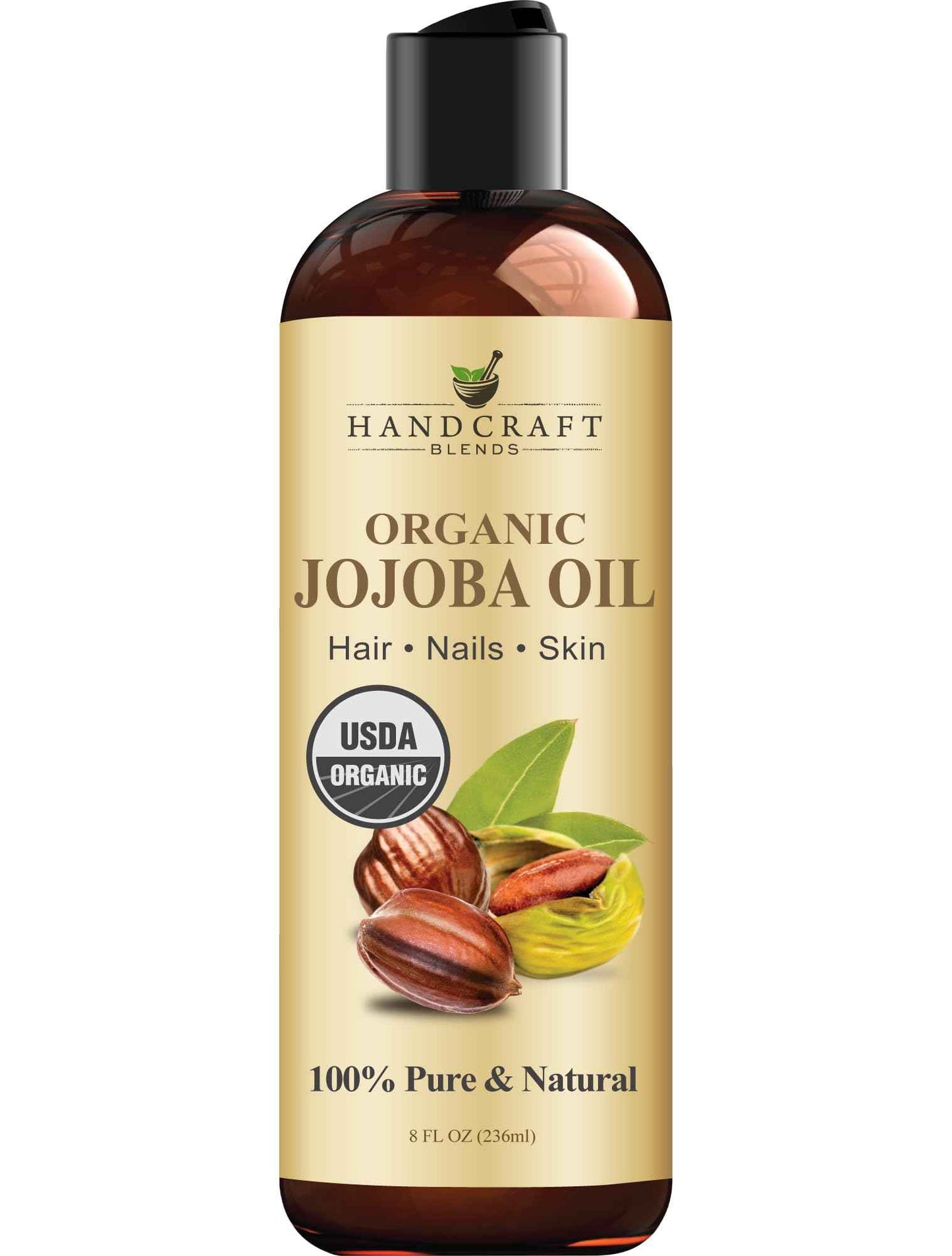 Handcraft Blends USDA Organic Jojoba Oil | Cold-Pressed | 100% Pure & Natural | for Hair, Skin & Face | Premium Grade Carrier Oil | for Massage & Aromatherapy | Hexane-Free