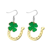 St. Patrick's Day Earrings for Women,Irish Shamrock Acrylic Dangle Earrings, Green Hat Clover Horseshoe Drop Earrings for Irish Festival