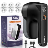 Fabric Shaver - Ziitty Lint Remover for Clothes, Sweater Defuzzer with LCD Display, 3-Speeds, 6-Blade, Type-C Rechargeable, Sweater Shaver to Remove Pilling Fuzz Lint Balls Pills for Clothes Furniture