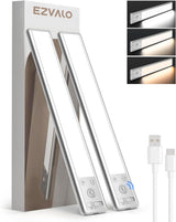 EZVALO Under Cabinet Lighting, 2400mAh Rechargeable Motion Sensor Light Indoor, 3 Color Temps, 5-Level Dimmable Magnetic Wireless Closet Lights for Kitchen, Pantry, Stairs (2 Pack)