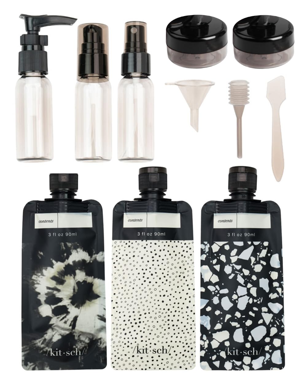 Kitsch_11_PCS_Travel_Containers_for_Toiletries_–_Travel_Essentials_Kit_for_Shampoo,_&_More_-_TSA_Approved_Bottles_for_Travel_Size_Toiletries,_Leak-Proof_Refillable_Travel_Containers_-_Black_&_Ivory