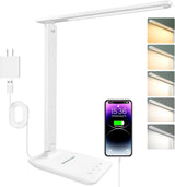White crown LED Desk Lamp Dimmable Table Lamp Reading Lamp with USB Charging Port, 5 Lighting Modes, Sensitive Control, 30/60 Minutes Timer (White, First-Generation)