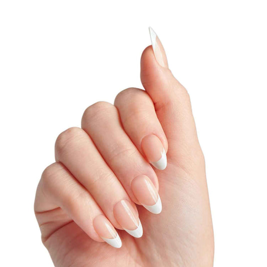 KISS Classy, Press On Nails, Nail glue included, White, Medium Size, Almond Shape, Includes 28 Nails, 2g glue, 1 Manicure Stick, 1 Mini File