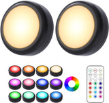 Cadrim Puck Lights - LED Color Changing, Dimmable Under Cabinet Lights with Wireless Remote Controls for Kitchen