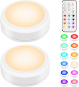 BLS LED Puck Lights with Remote Control, Wireless Under Cabinet & Closet Lighting, RGB 13 Color Changing Lights with Dimmer, Timer & AA Battery Operated, Push, Touch, Stick on for Night, Wall, 2 Pack/6 Pack