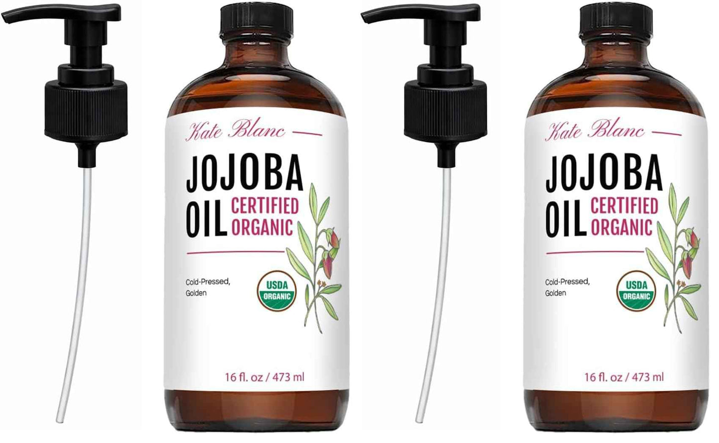 Kate Blanc Cosmetics Jojoba Oil Organic for Hair, Skin & Face (100% Pure, Cold Pressed, Unrefined, Natural, Hexane Free, Glass Bottle)