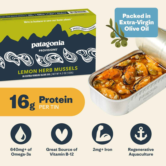 Patagonia Provisions Lemon Herb Mussels – Thoughtful Gourmet Gift for Healthy Foodie