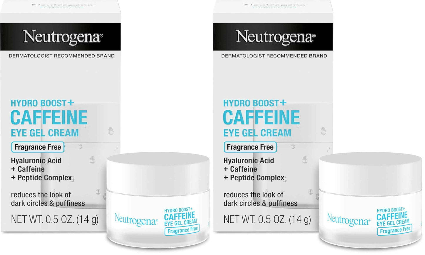 Neutrogena Hydro Boost + Eye Cream for Dark Circles & Puffiness, Under Eye Cream with Caffeine, Hyaluronic Acid and Peptides, Fragrance Free, 0.5 oz