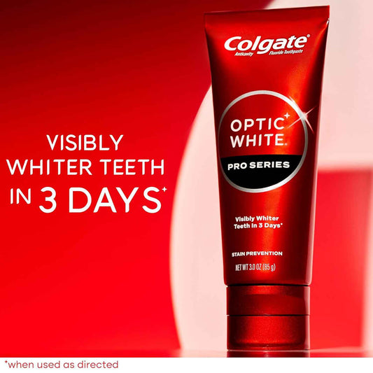 Colgate Optic White Pro Series Stain Prevention Hydrogen Peroxide Toothpaste, Teeth Whitening Toothpaste, Effectively Removes Tea, Coffee, and Wine Stains, Enamel-Safe for Daily Use, 3 Pack, 3.0 oz