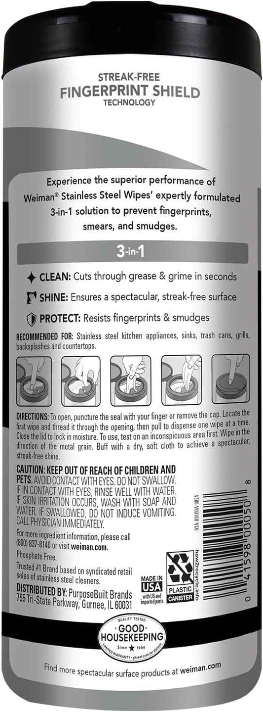 Weiman Stainless Steel Cleaner, Anti-Fingerprint, Removes Grease, Water Spots, Streaks & Residue, Polishing Cleaner Safe for Appliances, Chrome, Sinks & Grill Exteriors