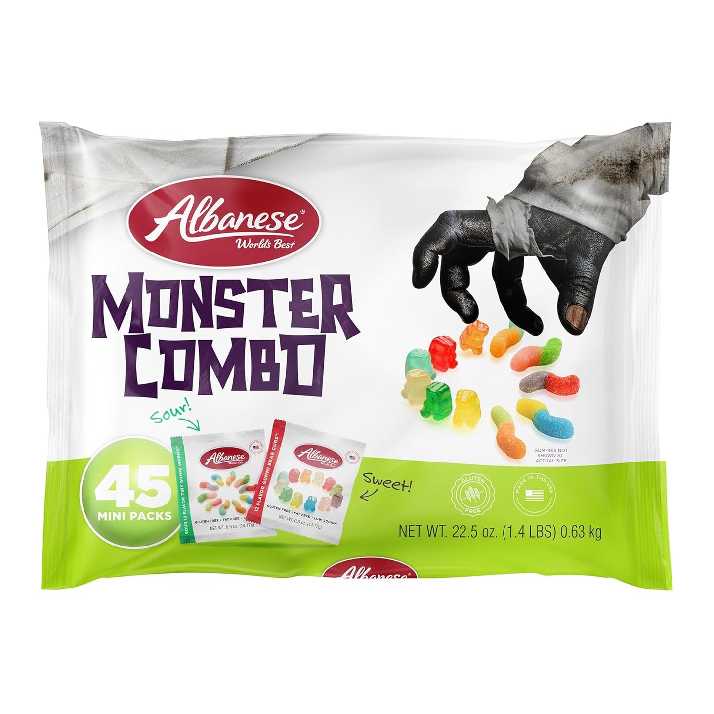 Albanese World's Best, Halloween 12 Flavor Gummi Bear Cubs®, 50-0.5oz Trick or Treat Bags of Halloween Candy - Eco House Kit