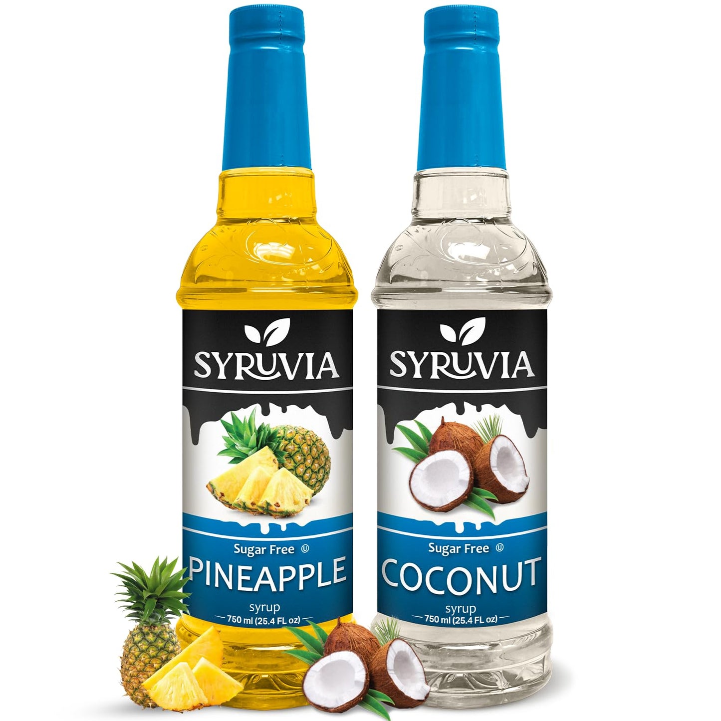 Syruvia Sugar-Free Fruit Flavors Variety Pack Pineapple & Coconut Syrup - 0 Calorie - for Tea, Italian Sodas, Beverages, Desserts, Ice Cream, Cocktails & Mocktails, Kosher, 25.4 fl oz. (2-Pack)