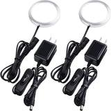 Single LED Puck Light for Under Obove Cabinet Counter Bar Shelf Back Lighting, 120V Electric Direct Wall Plug in, Handy On Off Switch, Black Cables, 2 Packs, Warm White/Daylight