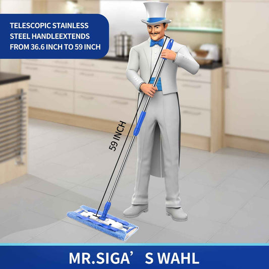 MR.SIGA Professional Microfiber Mop for Hardwood, Laminate, Tile Floor Cleaning, Stainless Steel Telescopic Handle