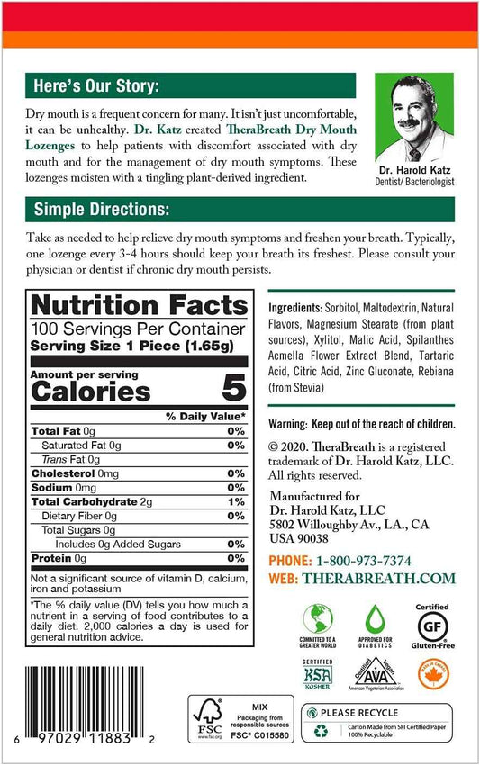 TheraBreath Dry Mouth Lozenges with ZINC, Tart Berry Flavor, 100 Lozenges
