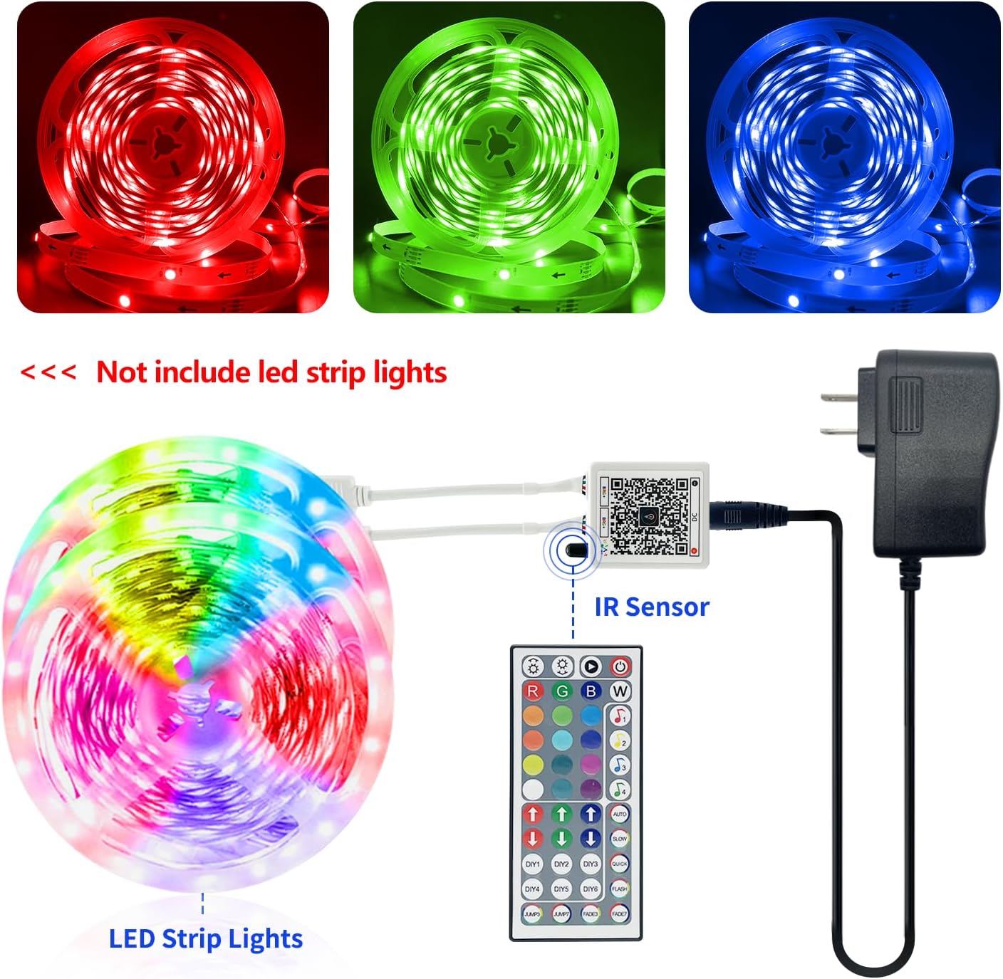 KEXU_44_Key_RGB_LED_Strip_Lights_IR_Remote_Control,Remote_Receiver_for_RGB_LED_Light_Strip,_24V_Power_Adapter_for_LED_Lights_for_Bedroom