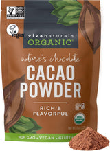 Viva Naturals Organic Cacao Powder - Unsweetened Cacao Powder With Rich Dark Chocolate Flavor, Non-GMO, Certified Vegan & Gluten-Free