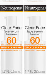 Neutrogena Clear Face Serum Sunscreen with Green Tea, Broad Spectrum SPF 60, Non-Comedogenic Face Sunscreen for Lightweight UVA/UVB Protection, Oxybenzone- & Fragrance-Free, 1.7 fl. oz