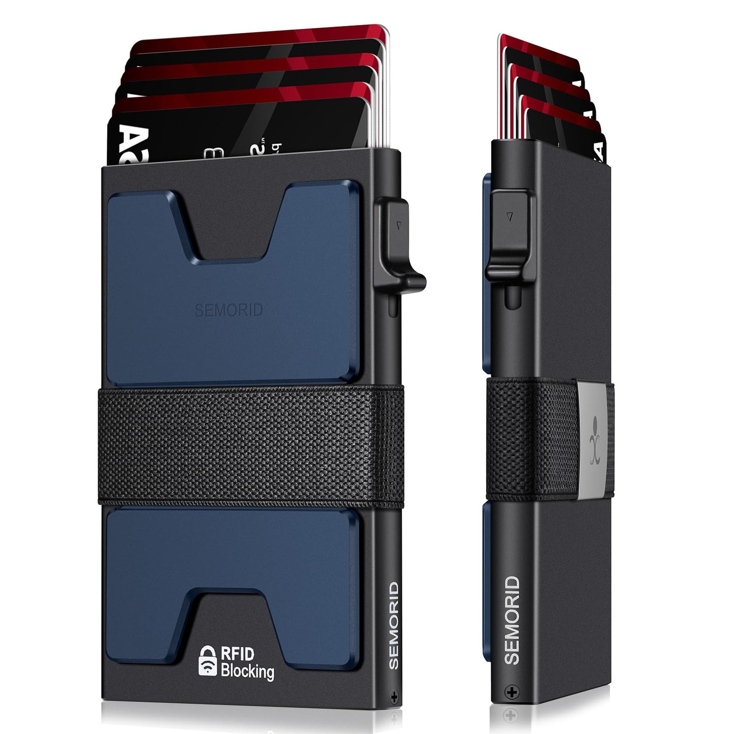 SEMORID Slim Aluminum Card Holder Wallet for Men, Durable Expandable Backplate, RFID Blocking Minimalist Metal Pop Up Wallet, Holds 12+ Cards Plus Cash
