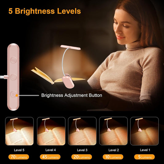 Gritin_Rechargeable_Book_Light_for_Reading_in_Bed_with_19_LED_&Memory_Function-Eye_Caring_3_Color_Temperatures,5_Brightness_Levels,80_Hrs_Runtime_Flexible_Goose_Neck_Clip_on_Light-Pink