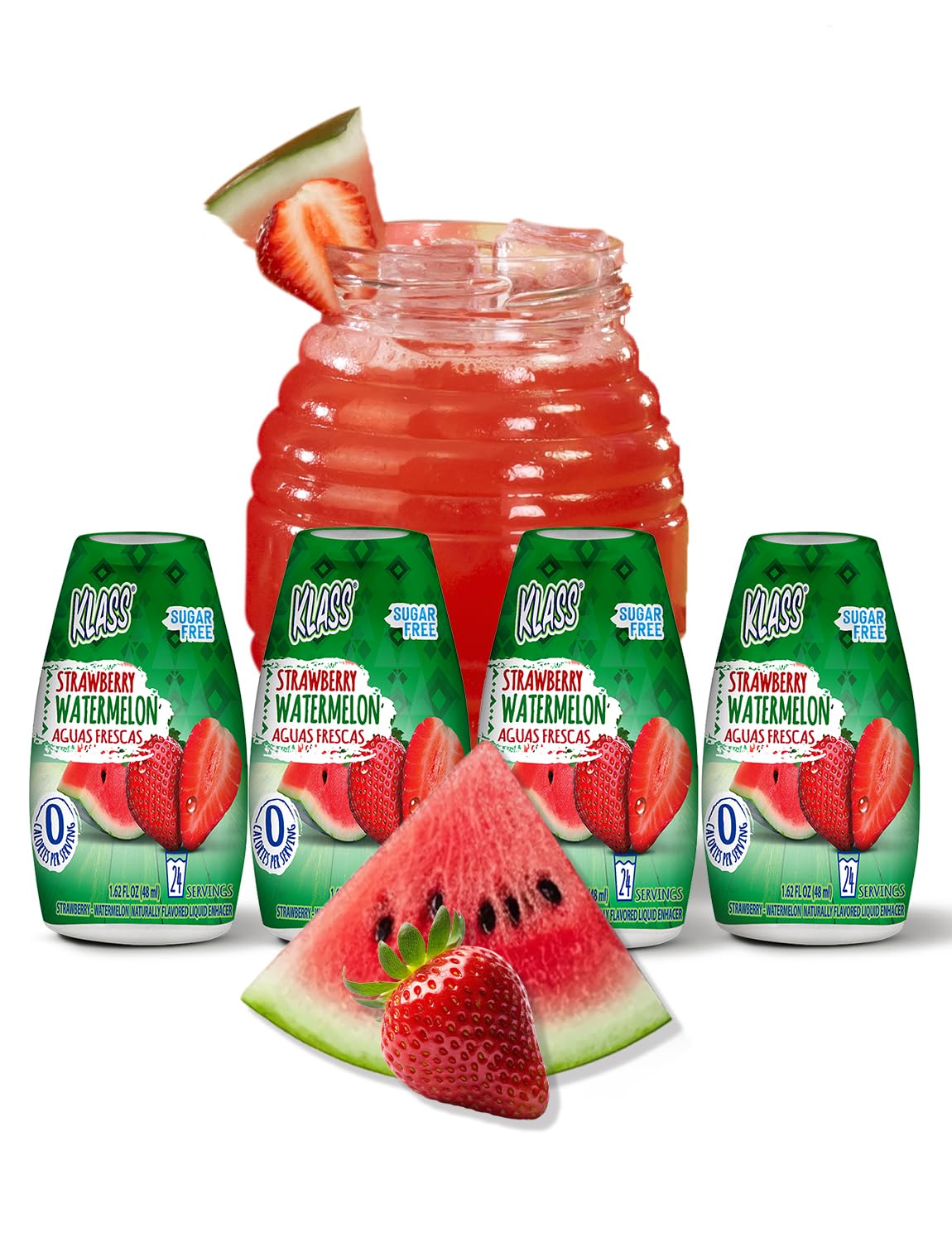 Klass Aguas Frescas | Liquid Water Enhancer | Strawberry Watermelon | Naturally Flavored | Sugar Free | Zero Calories Per Serving | Keto | 4 Bottles, Makes 96 Drinks