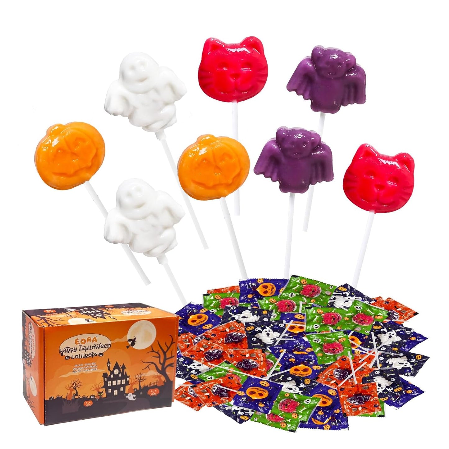 Halloween Lollipop Suckers Candy 32 Pack/42 Pack, Spooky Candy Lollipops, Pumpkin, Bat and Cat Candies Sucker Lollipops Individually Wrapped for Halloween Goody Bag Fillers - Trick or Treat - Eco House Kit